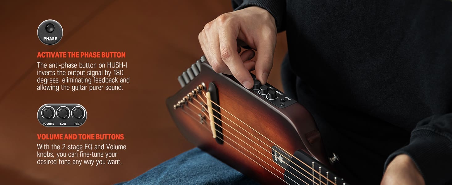 Donner HUSH-I Guitar For Travel - Portable Ultra-Light and Quiet Performance Headless Acoustic-Electric Guitar, Mahogany Body with Removable Frames, Gig Bag,and Accessories