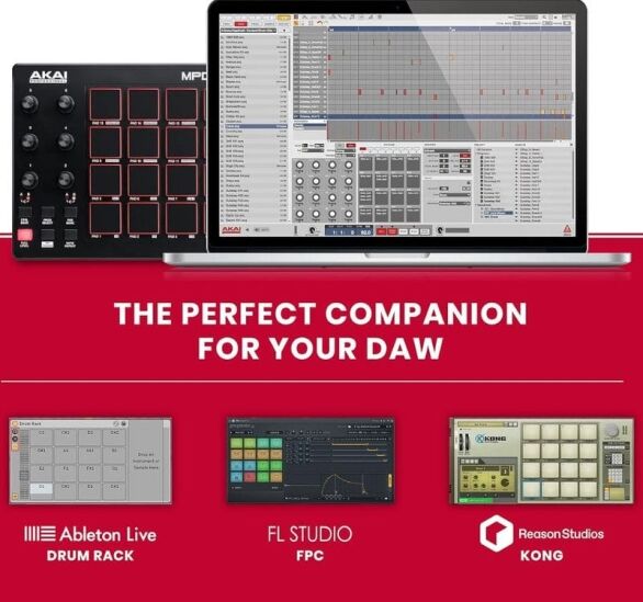 Akai Professional MPD218 UltraPortable USB BusPowered 16Pad USB/MIDI Pad Controller with MPC Pads, 6 Assignable Knobs, Note Repeat & Full Level Buttons, and Production Software Package Included, Black