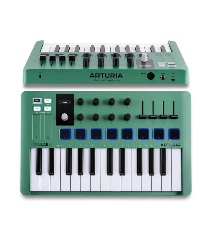 Arturia MiniLab 3 — Limited Edition Mint Green 25 Key USB MIDI Keyboard Controller With 8 Multi-Color Drum Pads, 8 Knobs and Music Production Software Included