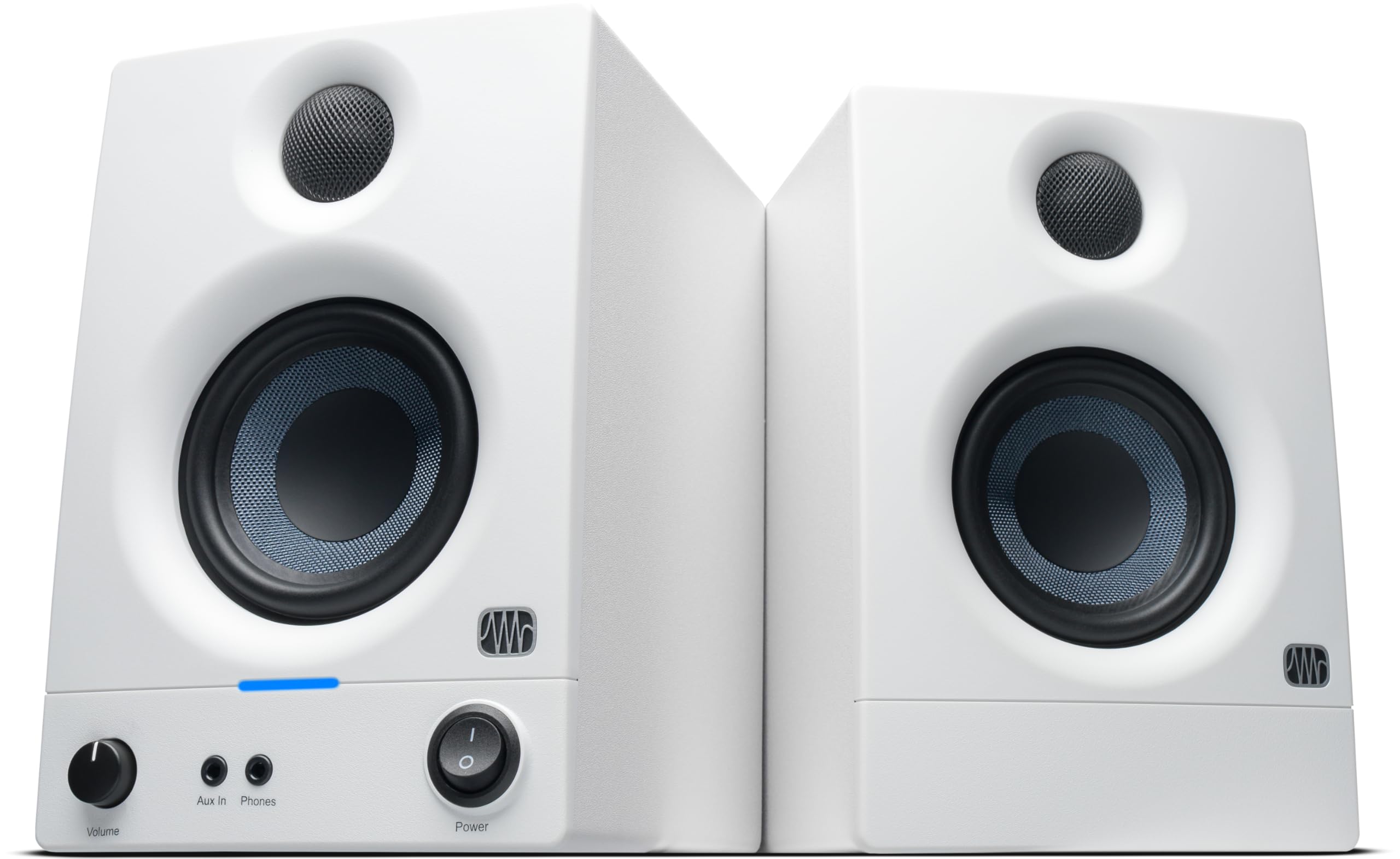 PreSonus Eris 3.5 2nd Gen HD Professional Studio Monitors with 3.5" Woven Composite Woofer, 1" Silk-Dome Tweeter, 50W Class AB Power and Tuning Controls (Auxillary) - Pair (White)