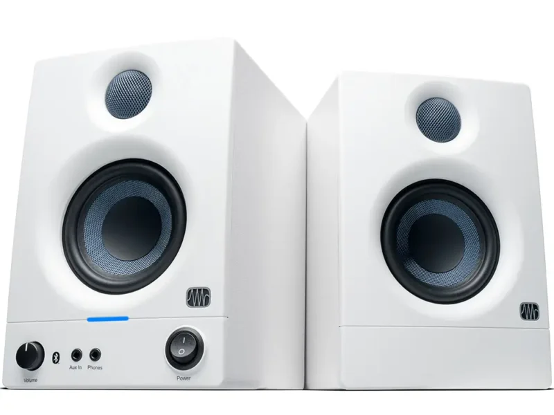 PreSonus Eris 3.5 BT 2nd Gen HD Professional Studio Monitors with 3.5" Woven Composite Woofer, 1" Silk-Dome Tweeter, 50W Class AB Power and Tuning Controls (Auxillary) - Pair (White)