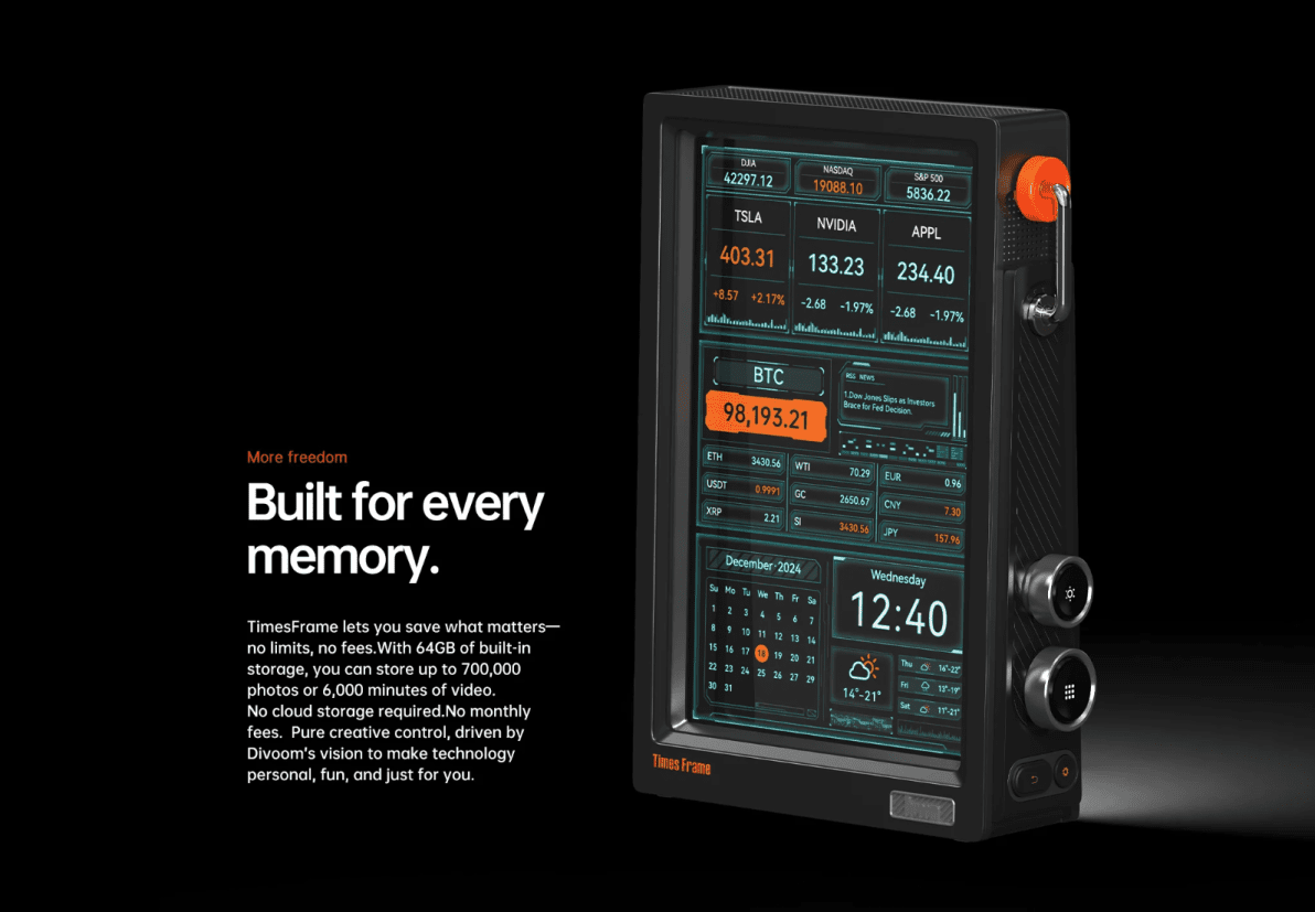 Divoom Times Frame-10.1" Digital Picture Frame Transparent IPS Smart Linux OS with RGBLED Rotary Knob WiFi 64GB 400+Clock Faces Widget 50+API Feeds Gift Mode Pixel Art Community Personalized Display