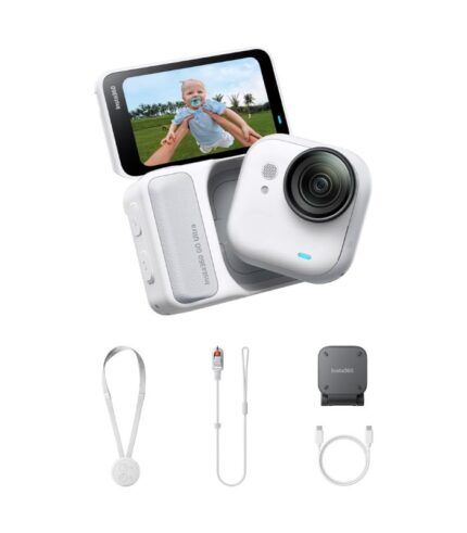 Insta360 GO Ultra - Tiny 4K Cam, Lightweight & Portable, Low Light Excellence, Mount Anywhere, FlowState Stabilization, 200 Min Battery Life (Standard Bundle, Artic White)