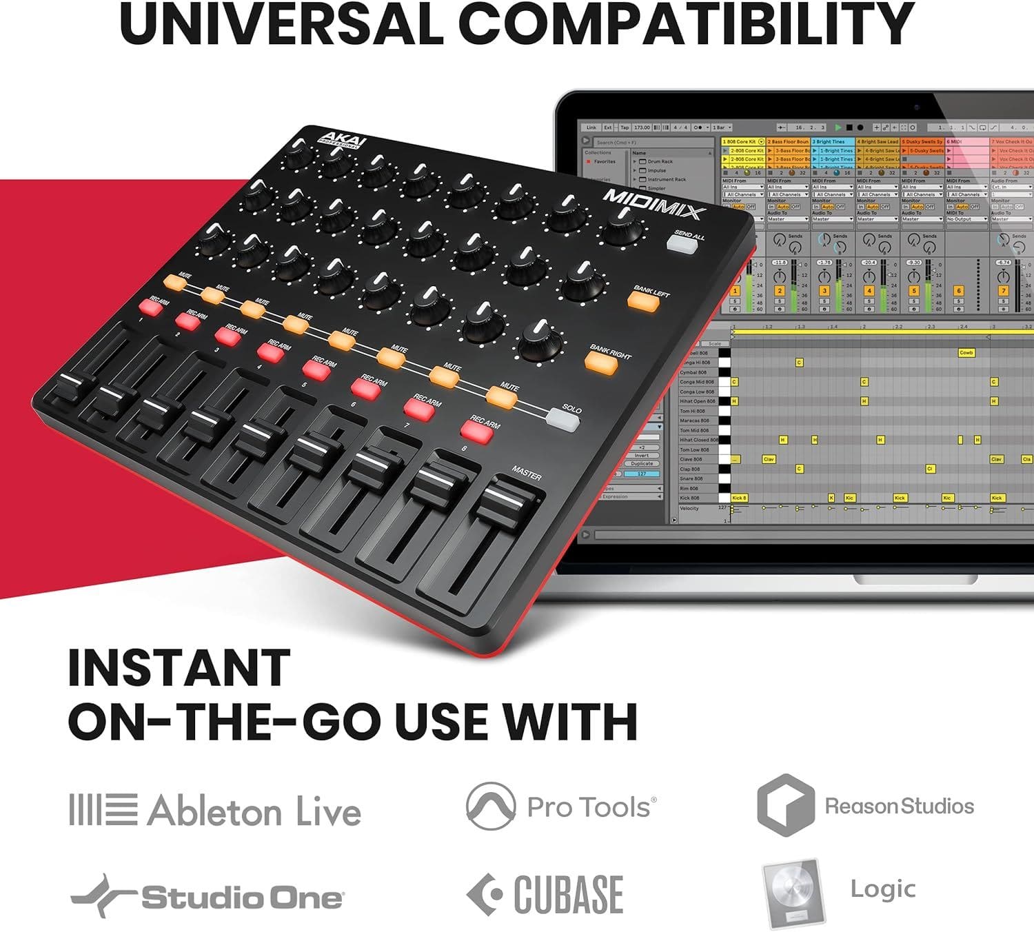 AKAI Professional MIDImix - USB MIDI Controller Mixer with Assignable Faders & Master Fader, 24 Knobs and 16 Buttons, 1 to 1 Mapping With Ableton Live