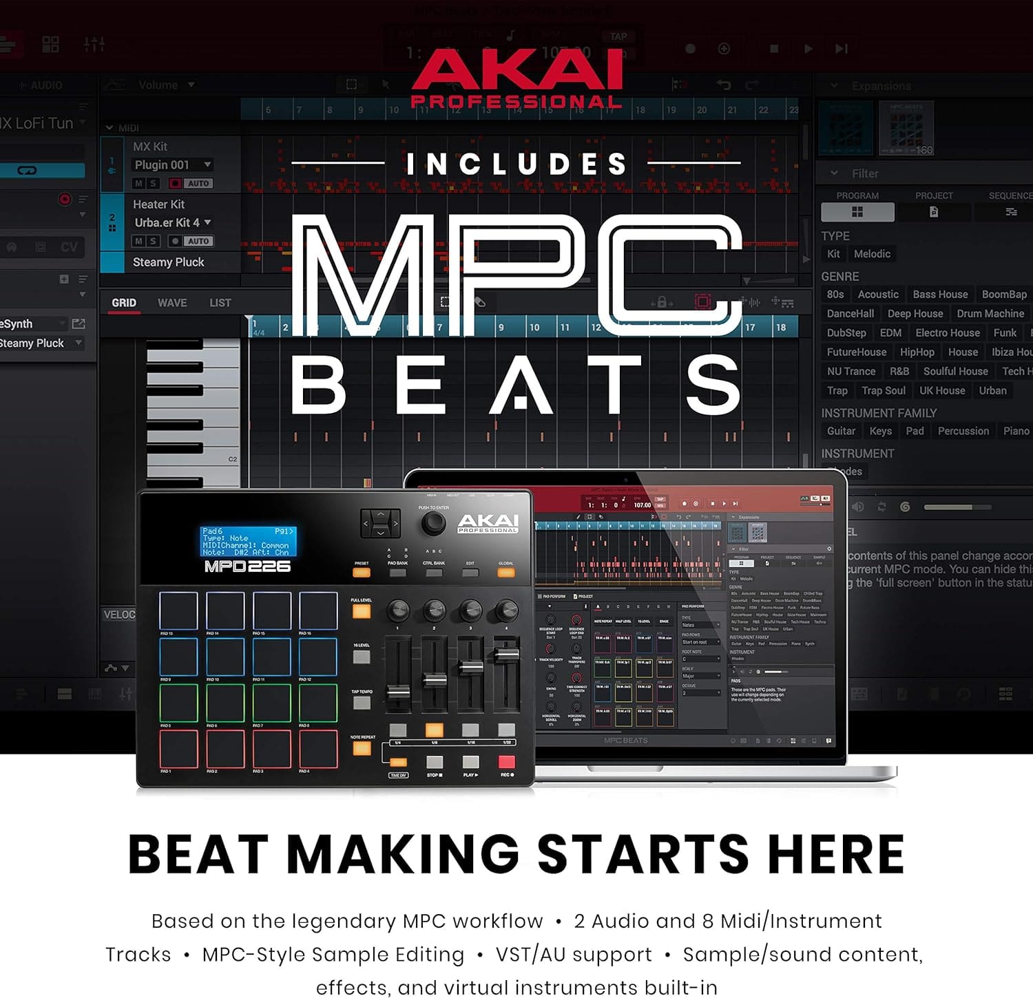 Akai Professional Mpd226 | 16-Pad Usb/Midi Pad Controller With Full Complement Of Fully-Assignable, Production-Ready Controls