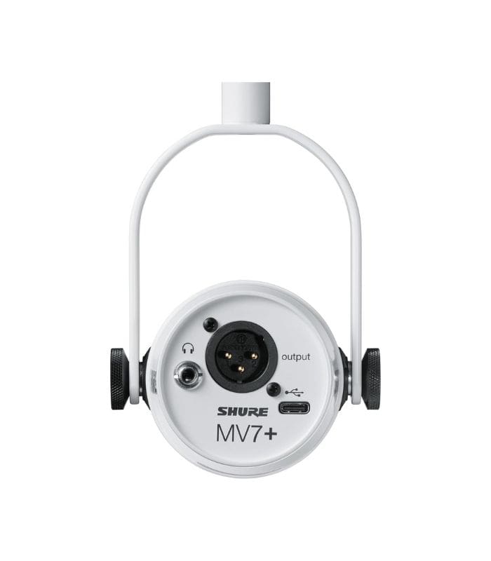Shure MV7+ Podcast Microphone, Enhanced Audio, LED Touch Panel, USB-C & XLR Outputs, Auto Level Mode, Digital Pop Filter, Reverb Effects, Podcasting, Streaming, Recording - White