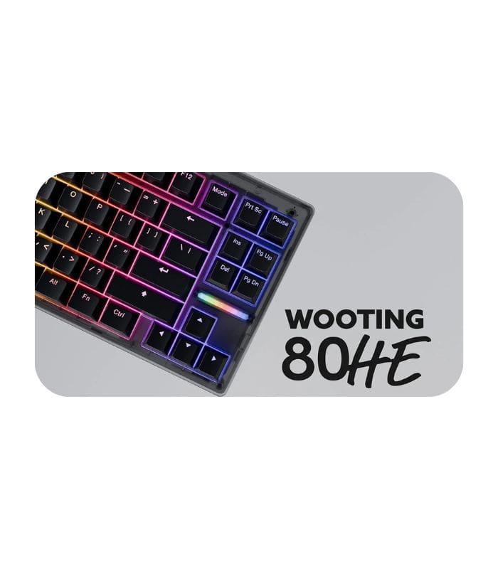 Wooting 80HE A low latency, analog keyboard in an 80% layout, packed with cutting edge features like True 8kHz polling, Rapid Trigger and our latest innovation: Rappy Snappy.