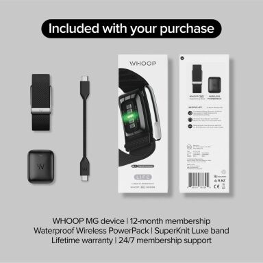 WHOOP MG Life with 12-Month Membership - 24/7 Activity Tracker - Obsidian/ Titanium inside the box