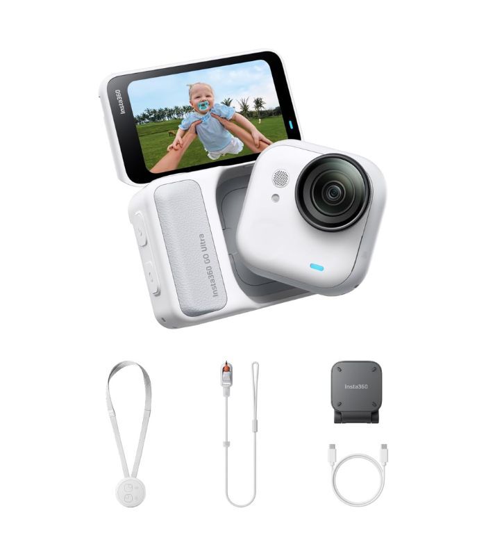 insta360 Ultra go Artic White Insta360 GO Ultra - Tiny 4K Cam, Lightweight & Portable, Low Light Excellence, Mount Anywhere, FlowState Stabilization, 200 Min Battery Life (Standard Bundle, Artic White)