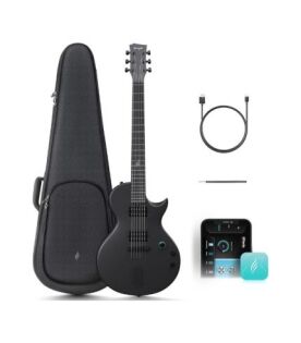 Enya Nova Go Sonic Electric Guitar - Black Carbon Fiber Smart Electric Guitar with 10W Wireless Speaker, Integrated Presets, Charging Cable, Adjuster Key and Gigbag