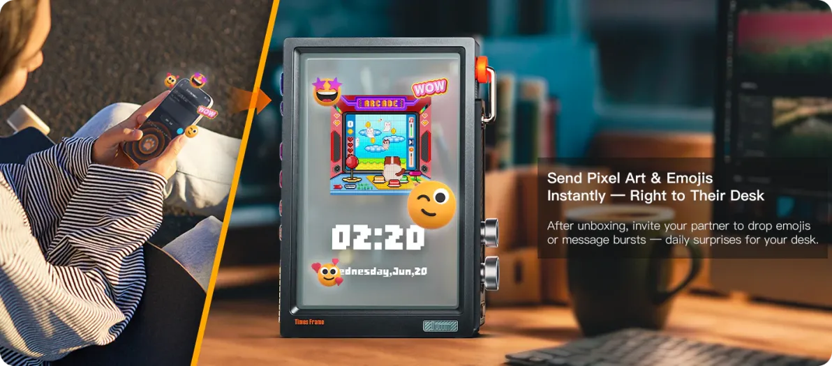 Divoom Times Frame-10.1" Digital Picture Frame Transparent IPS Smart Linux OS with RGBLED Rotary Knob WiFi 64GB 400+Clock Faces Widget 50+API Feeds Gift Mode Pixel Art Community Personalized Display