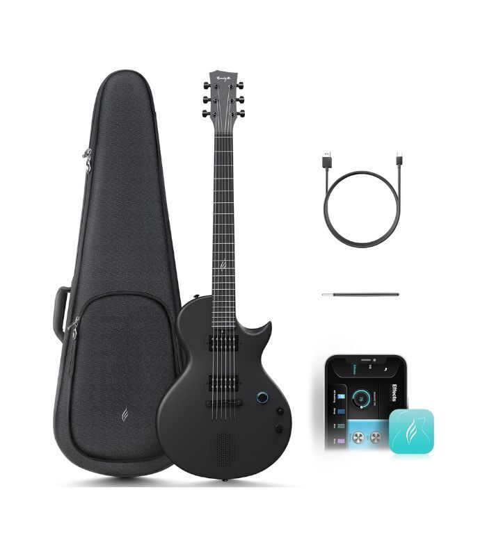 Enya Nova Go Sonic Electric Guitar - Black Carbon Fiber Smart Electric Guitar with 10W Wireless Speaker, Integrated Presets, Charging Cable, Adjuster Key and Gigbag