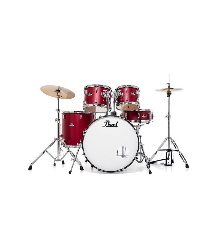 Pearl Roadshow 5pc Drum Set 2216B/1008T/1209T/1616F/1455S with Cymbal & Hardware Matte Red Finish - Image 1