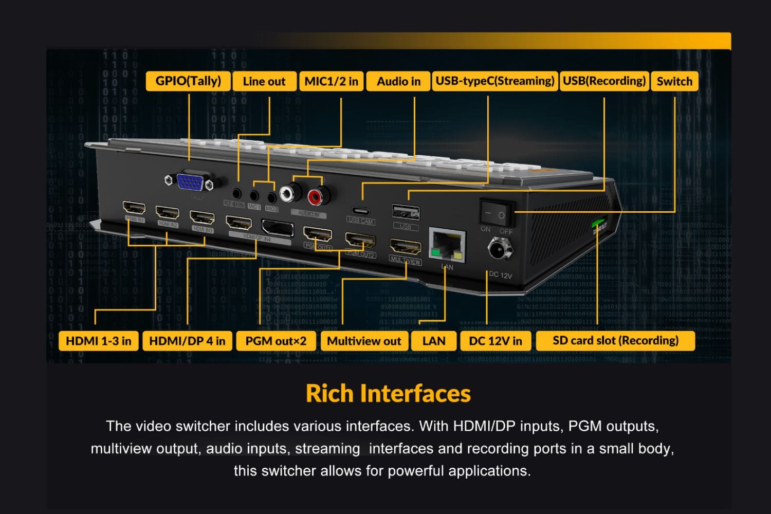 AVMATRIX HVS0401E Micro 4 Channel HDMI DP Video Switcher Mixer 4 Channel Inputs with RTMP Live Streaming and Record