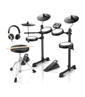 Donner DED-80 Electric Drum Kit, Electronic Drum Sets for Beginner with 4 Quiet Mesh Drum Pads, 2 Switch Pedal, 180+ Sounds, Throne, On-Ear Headphones, Sticks, and Melodics Lessons Included Black