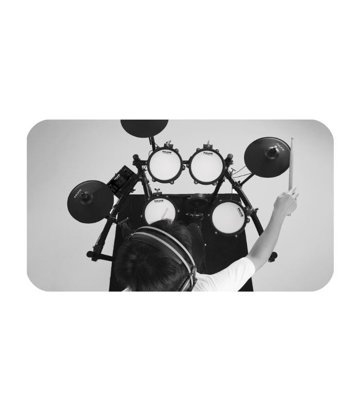 NuX DM-210 All Mesh Head Entry-Level Recordable Digital Drum Kit with Mesh Drum Pads, Independent Kick Drum, Diverse Sound Library, and Coach Function