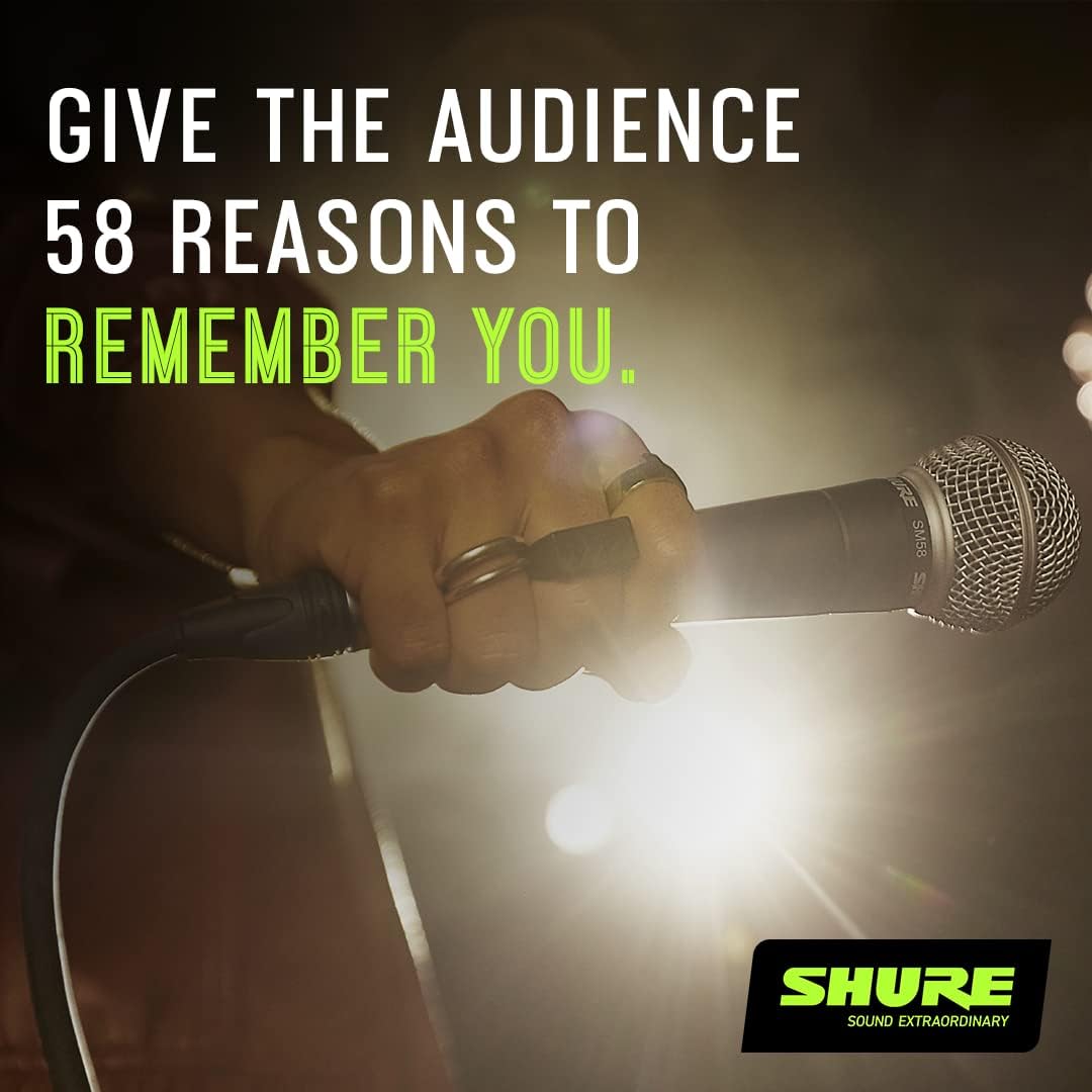 Shure SM58-LC, Cardioid Dynamic Vocal Microphone, Dynamic, Studio Ready, Cardioid, For Live Performance, Home Recording & Podcast