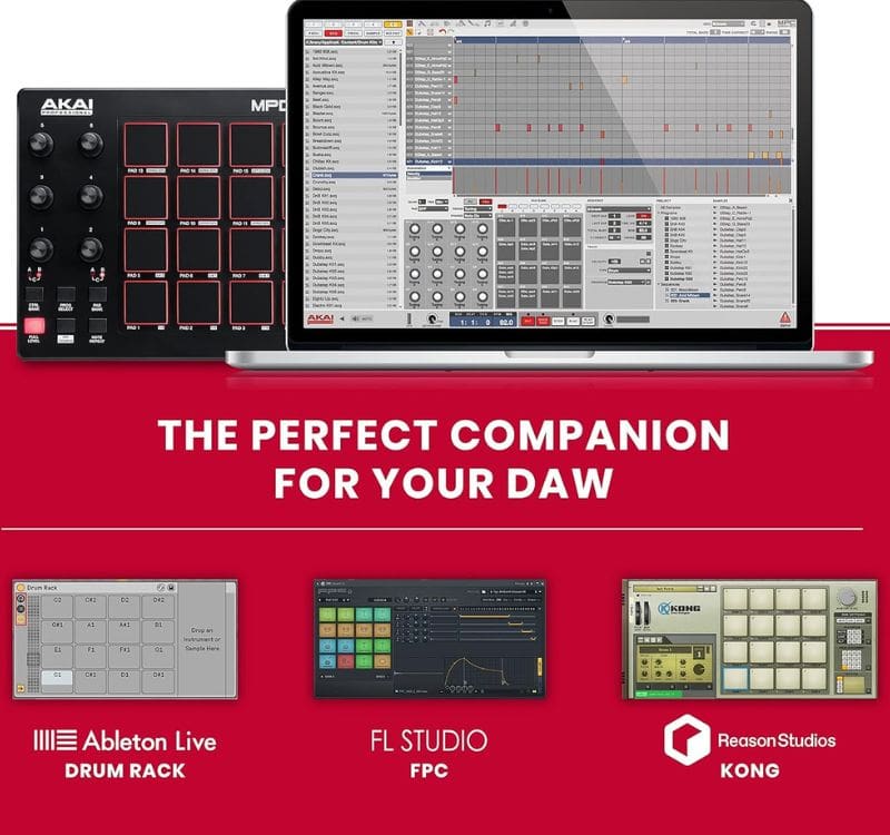 Akai Professional MPD218 UltraPortable USB BusPowered 16Pad USB/MIDI Pad Controller with MPC Pads, 6 Assignable Knobs, Note Repeat & Full Level Buttons, and Production Software Package Included, Black