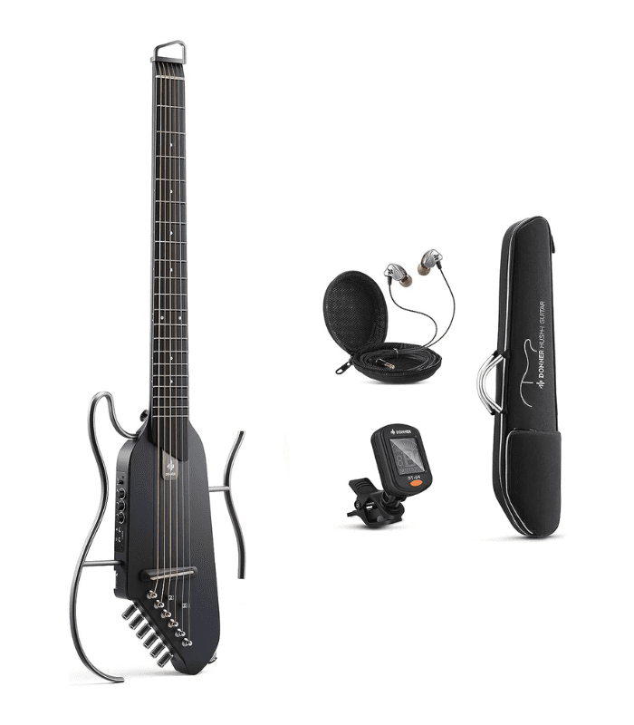 Donner - HUSH-I Silent Guitar black01 Donner HUSH-I Acoustic-Electric Guitar Kit for Travel Silent Practice Color: Maple-Black